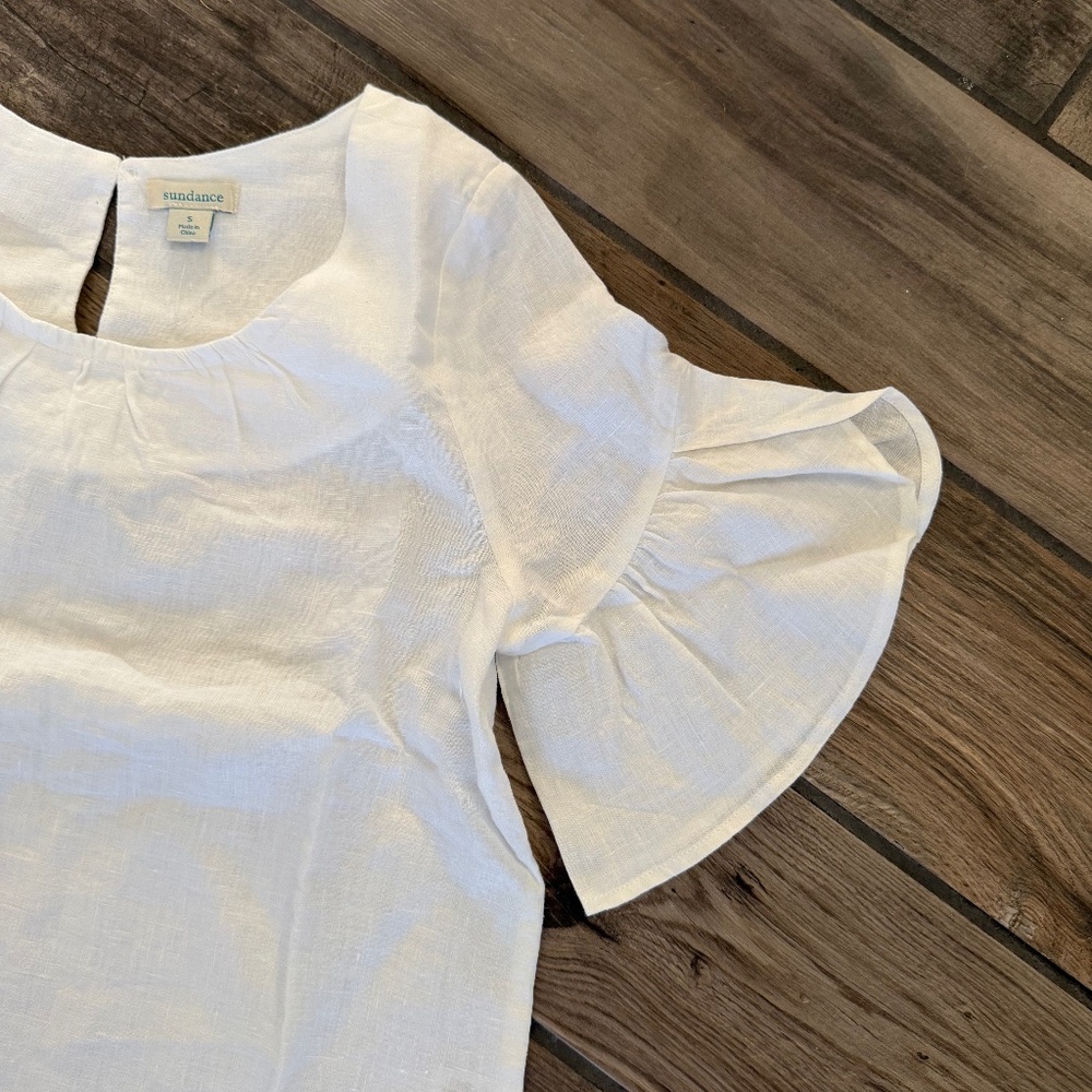 SUNDANCE Willa Whisper NWT Linen Flutter Sleeve Top in White, Size S - Picture 6 of 10
